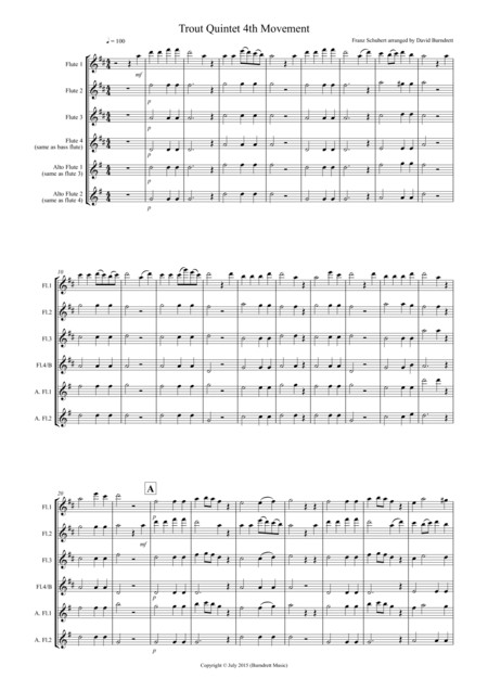 Free Sheet Music The Trout 4th Movement For Flute Quartet