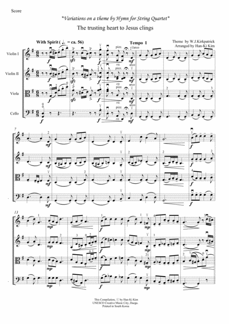 The Trusting Heart To Jesus Clings For String Quartet Sheet Music