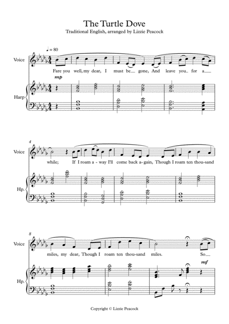 Free Sheet Music The Turtle Dove Harp And Voice