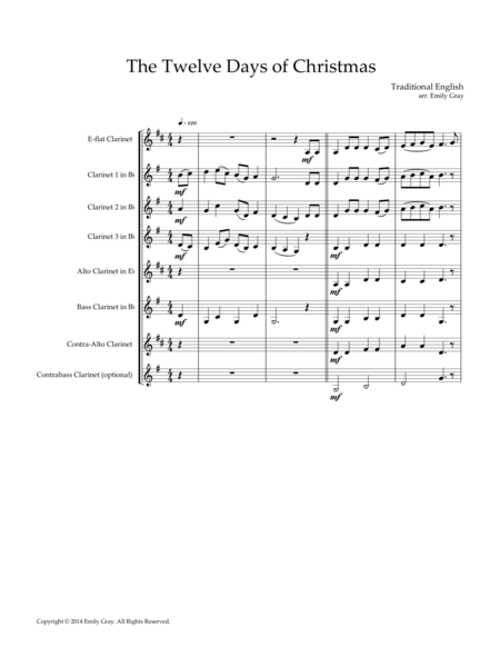 The Twelve Days Of Christmas For Clarinet Choir Sheet Music