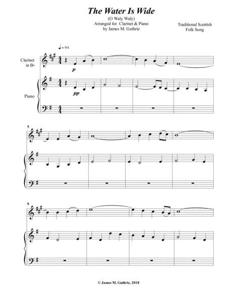 Free Sheet Music The Water Is Wide For Clarinet Piano