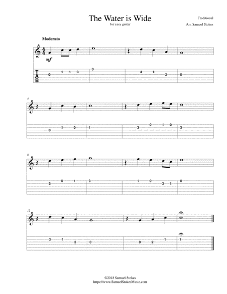 The Water Is Wide For Easy Guitar With Tab Sheet Music