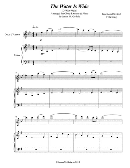 The Water Is Wide For Oboe D Amore Piano Sheet Music