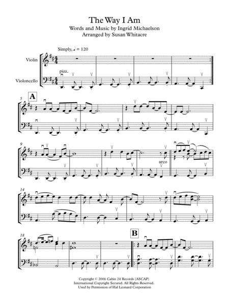 The Way I Am For Violin And Cello Sheet Music