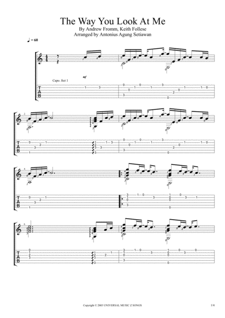 Free Sheet Music The Way You Look At Me Solo Guitar Tablature