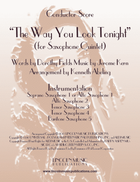 The Way You Look Tonight For Saxophone Quintet Sattb Or Aattb Sheet Music