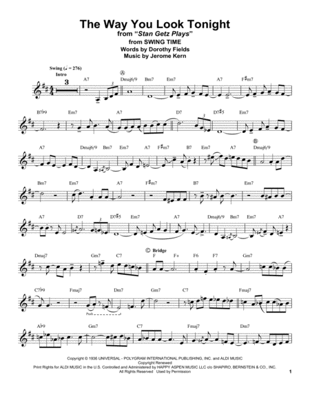 Free Sheet Music The Way You Look Tonight From Swing Time