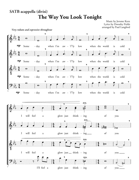 Free Sheet Music The Way You Look Tonight Satb Acappella