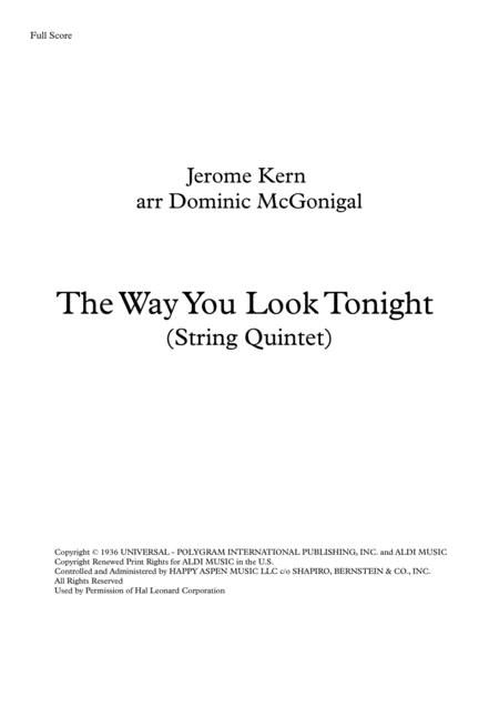 Free Sheet Music The Way You Look Tonight String Quintet