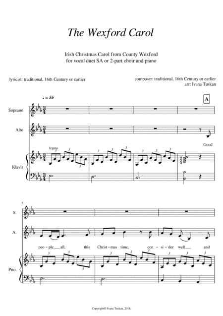 Free Sheet Music The Wexford Carol For Sa And Piano