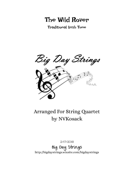 Free Sheet Music The Wild Rover For String Quartet