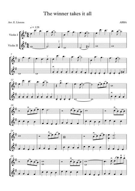 The Winner Takes It All Violin Duet Sheet Music