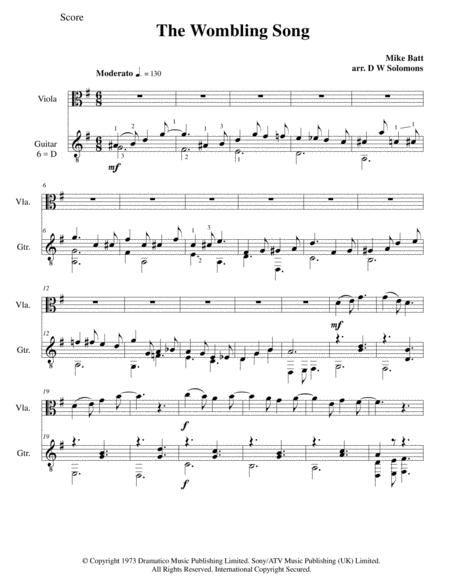 The Wombling Song Arranged For Viola And Classical Guitar Sheet Music