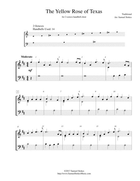 The Yellow Rose Of Texas For 2 Octave Handbell Choir Sheet Music