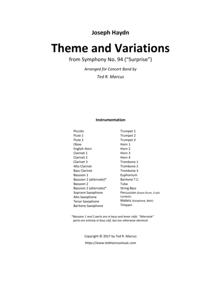 Theme And Variations Andante From Symphony No 94 Surprise Sheet Music