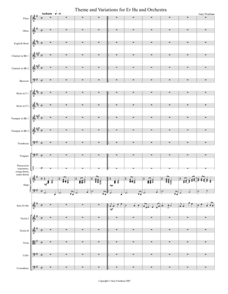 Free Sheet Music Theme And Variations For Er Hu And Orchestra