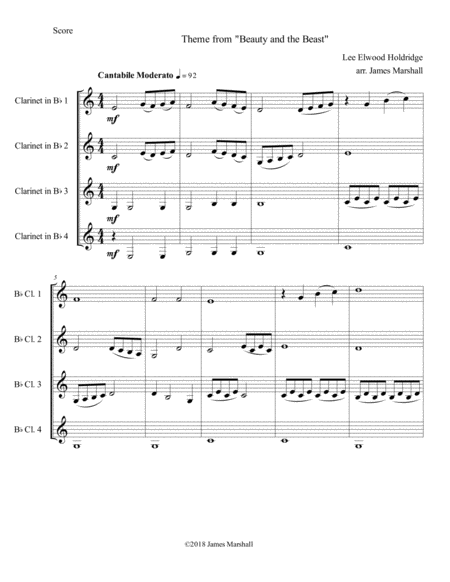 Free Sheet Music Theme From Beauty And The Beast