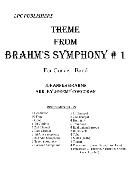 Theme From Brahms Symphony 1 For Concert Band Sheet Music