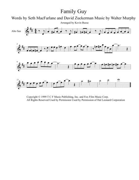 Free Sheet Music Theme From Family Guy Alto Sax