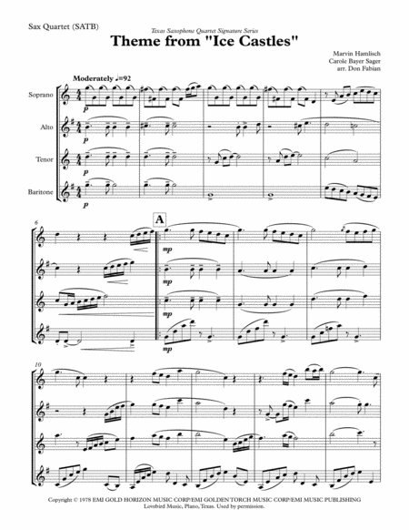 Theme From Ice Castles Through The Eyes Of Love Sheet Music