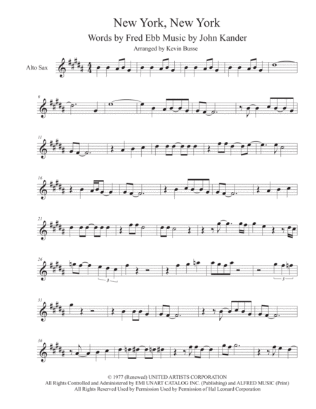 Theme From New York New York Alto Sax Sheet Music