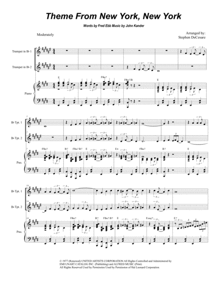 Free Sheet Music Theme From New York New York Duet For Bb Trumpet