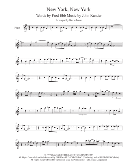 Theme From New York New York Flute Sheet Music