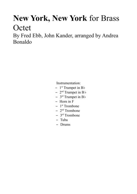 Free Sheet Music Theme From New York New York For Brass Octet