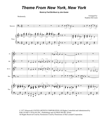 Theme From New York New York For Woodwind Quartet Sheet Music