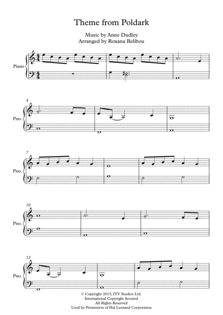 Theme From Poldark Easy Piano Sheet Music