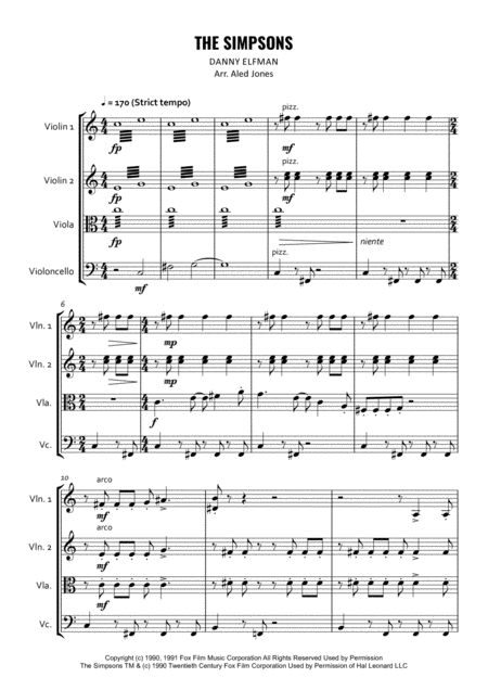 Free Sheet Music Theme From The Simpsons For String Quartet