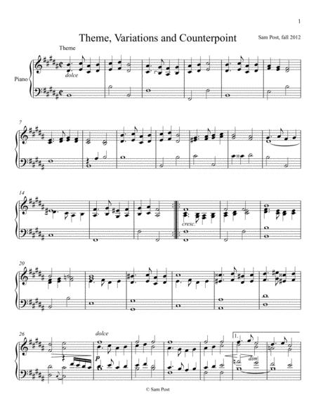 Theme Variations And Counterpoint Op 2 Sheet Music