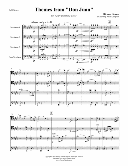 Themes From Don Juan For 4 Part Trombone Choir Sheet Music