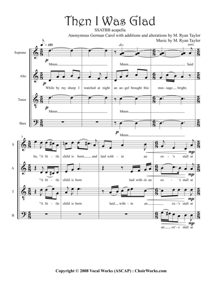 Then I Was Glad A Christmas Carol Ssatb Choir Acapella Sheet Music