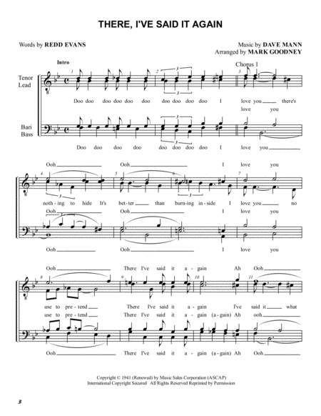 There I Ve Said It Again Barbershop Men Ttbb Chorus Quartet Sheet Music