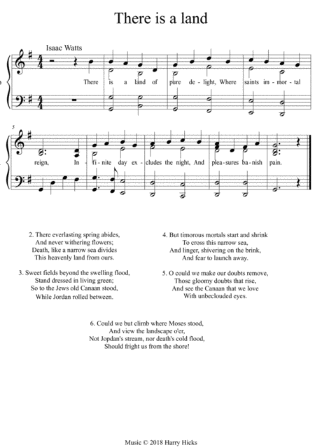 There Is A Land Of Pure Delight A New Hymn To A Wonderful Isaac Watts Hymn Sheet Music