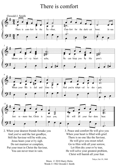 There Is Comfort In The Saviour A New Tune To A Wonderful Oswald Smith Poem Sheet Music