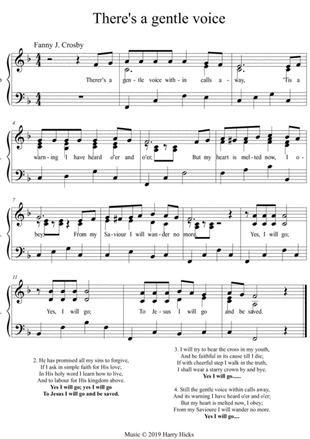 Theres A Gentle Voice Within A New Tune To A Wonderful Fanny Crosby Hymn Sheet Music