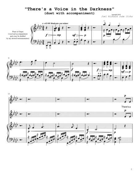 Free Sheet Music Theres A Voice In The Darkness Solo Duet