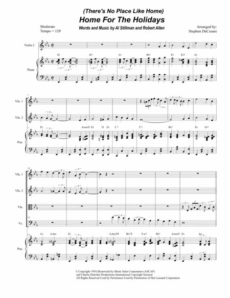 Theres No Place Like Home For The Holidays For String Quartet With Piano Accompaniment Sheet Music