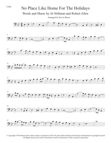 Theres No Place Like Home For The Holidays Original Key Cello Sheet Music