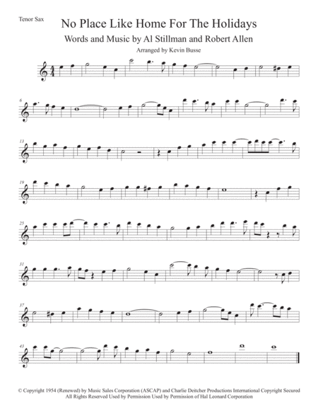 Free Sheet Music Theres No Place Like Home For The Holidays Original Key Tenor Sax