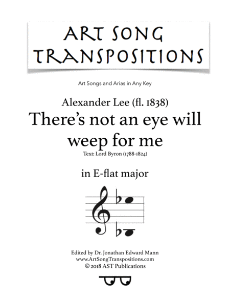 Free Sheet Music Theres Not An Eye Will Weep For Me E Flat Major