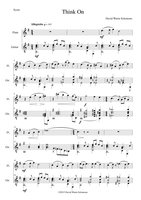 Think On For Flute And Guitar Sheet Music