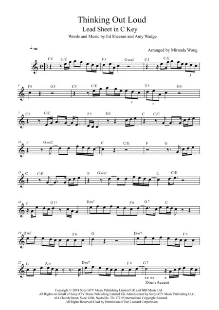 Free Sheet Music Thinking Out Loud Alto Saxophone Solo