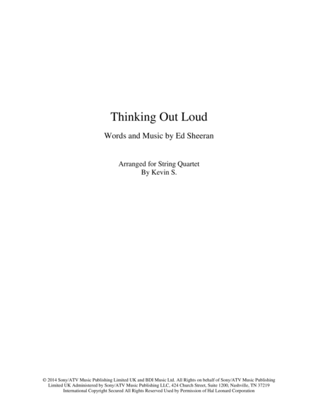 Thinking Out Loud Arranged For String Quartet Sheet Music