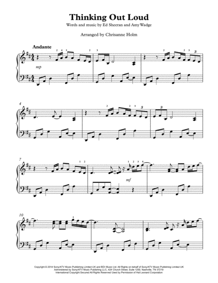 Thinking Out Loud By Ed Sheeran Arranged By Chrisanne Holm Ascap Sheet Music