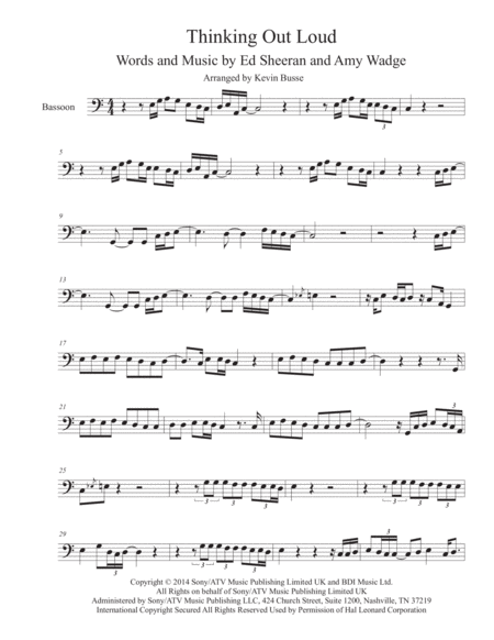 Free Sheet Music Thinking Out Loud Easy Key Of C Bassoon