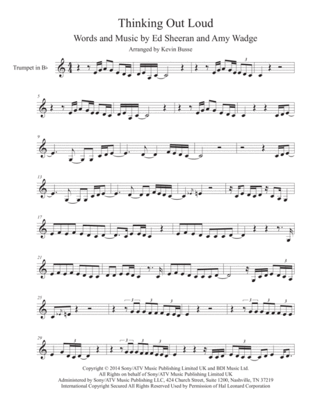 Thinking Out Loud Easy Key Of C Trumpet Sheet Music