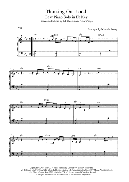 Free Sheet Music Thinking Out Loud Easy Piano Solo In 3 Keys With Chords